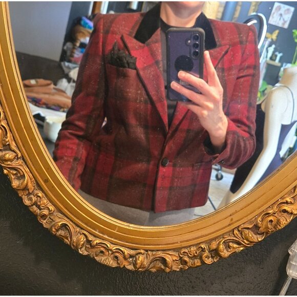 Vintage Womens 12 Tartan Plaid Blazer Wool Blend Holidays Old Money Preppy Acade - Picture 2 of 9